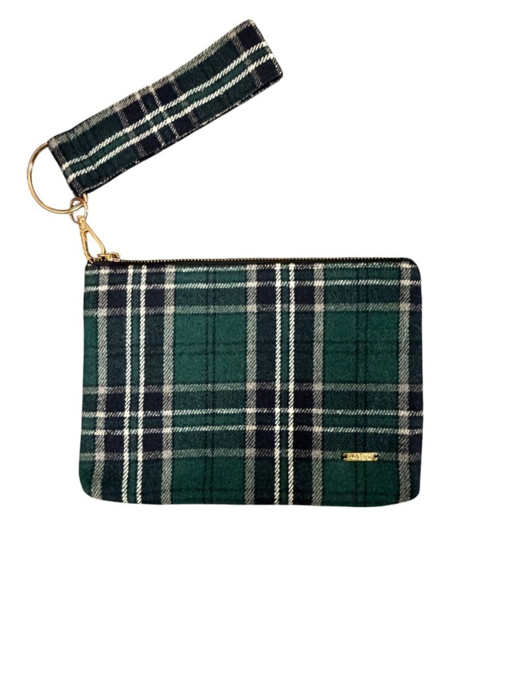 Charlie Paige Plaid Clutch Green Navy Tartan Gold Zip Wristlet